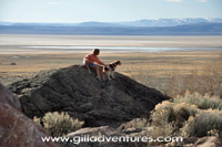 Alvord desert view with child and dog