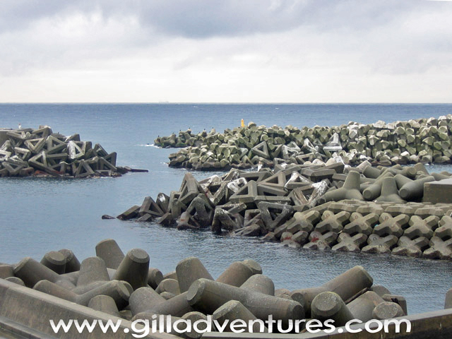 Rip rap on Izu Oshima Island Japan